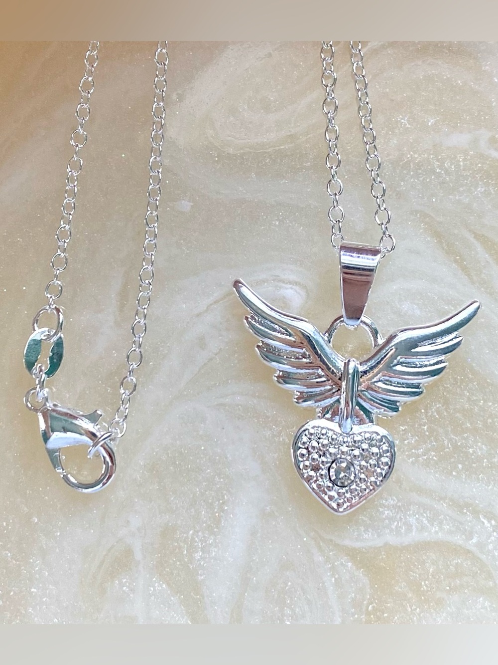 Silver Winged Heart Pendant Necklace